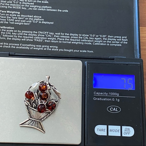 Vintage Sterling Silver Amber Miniature Fruit Basket Pin Brooch Pendant - Picture 10 of 12